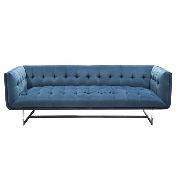 Hollywood Tufted Sofa in Royal Blue Velvet with Metal Leg 
