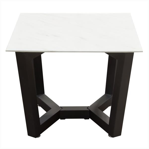 Caplan Square End Table with Ceramic Marble Glass Top and Black Powder Coat Base 