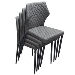 Milo 4-Pack Dining Chairs in Grey Diamond Tufted Leatherette with Black Powder Coat Legs 