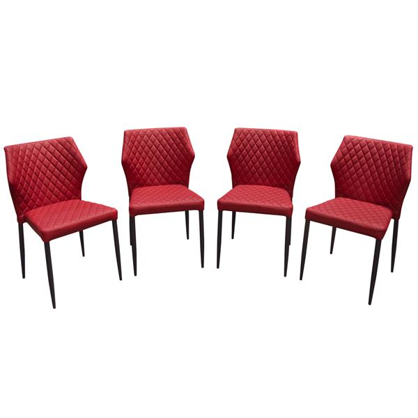 Milo 4-Pack Dining Chairs in Red Diamond Tufted Leatherette with Black Powder Coat Legs 
