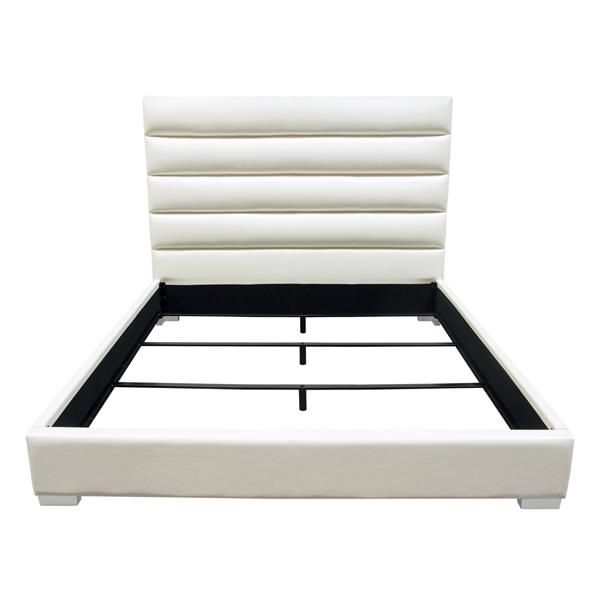 Bardot Channel Tufted Queen Bed in White Leatherette 