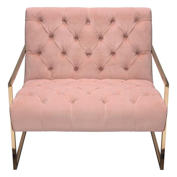 Luxe Accent Chair in Blush Pink Tufted Velvet Fabric with Gold Stainless Steel Frame 