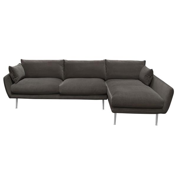 Vantage Right Faced 2-Piece Sectional in Iron Grey Fabric with Brushed Metal Legs 