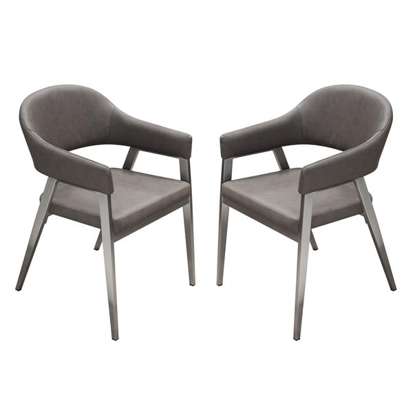 Adele Set of Two Dining Chairs in Grey Leatherette with Brushed Stainless Steel Leg 