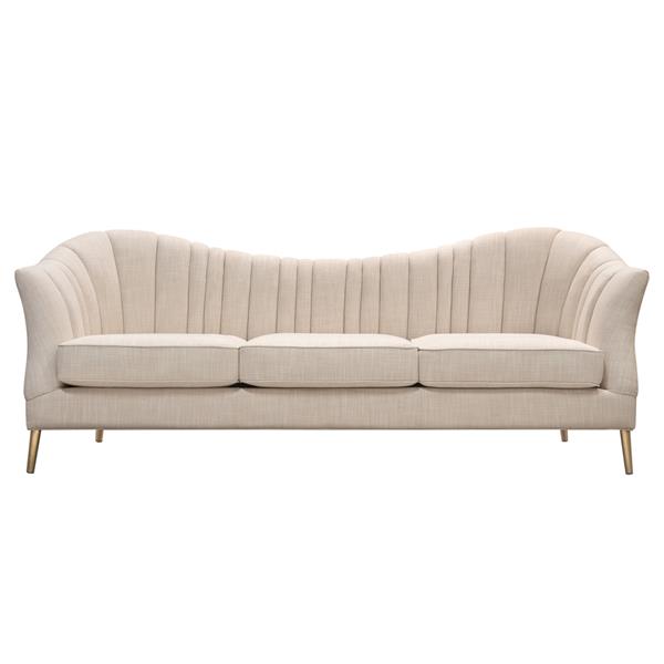Ava Sofa in Sand Linen Fabric with Gold Leg 