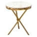 Reed Round Accent Table with White Marble Top and Gold Finished Metal Base - DIA3166