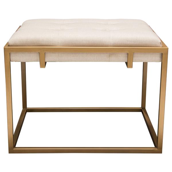 Babylon Small Accent Ottoman with Brushed Gold Frame and Padded Seat in Sand Linen 