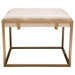 Babylon Small Accent Ottoman with Brushed Gold Frame and Padded Seat in Sand Linen - DIA3187