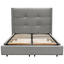 Beverly Queen Bed with Footboard Storage Unit and Grey Fabric Accent Wings 