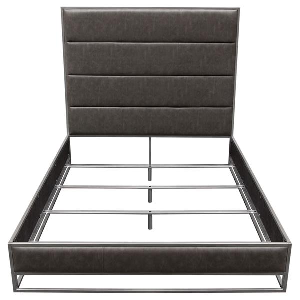 Empire Eastern King Bed in Weathered Grey with Hand brushed Silver Metal Frame 