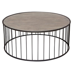 Gibson 38-Inch Round Cocktail Table with Grey Oak Finished Top and Metal Base 