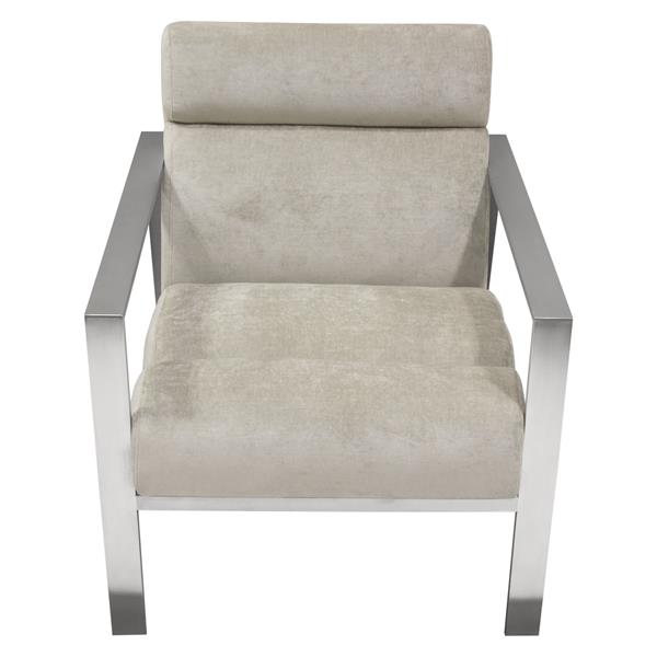 La Brea Accent Chair in Champagne Fabric with Brushed Stainless Steel Frame 