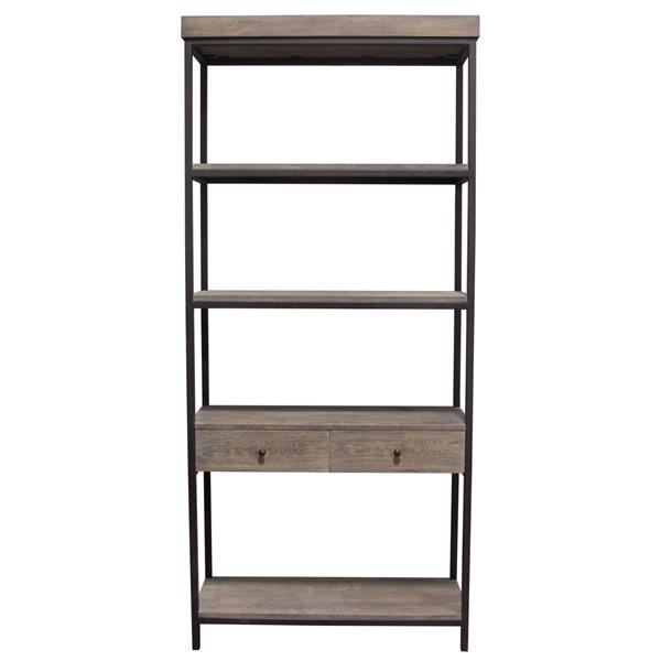 Sequoia 87-Inch 2-Drawered Shelf Unit in Grey Oak Finish with Iron Frame 