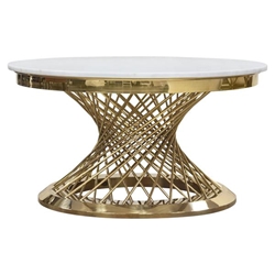 Solstice 35-Inch Round Marble Top Cocktail Table and Gold Spiral Spoked Base 