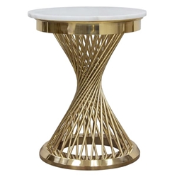 Solstice 18-Inch Round Marble Top End Table and Gold Spiral Spoked Base 
