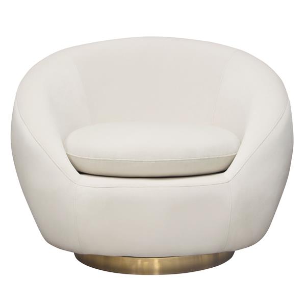 Celine Swivel Accent Chair in Light Cream Velvet with Brushed Gold Accent Band 