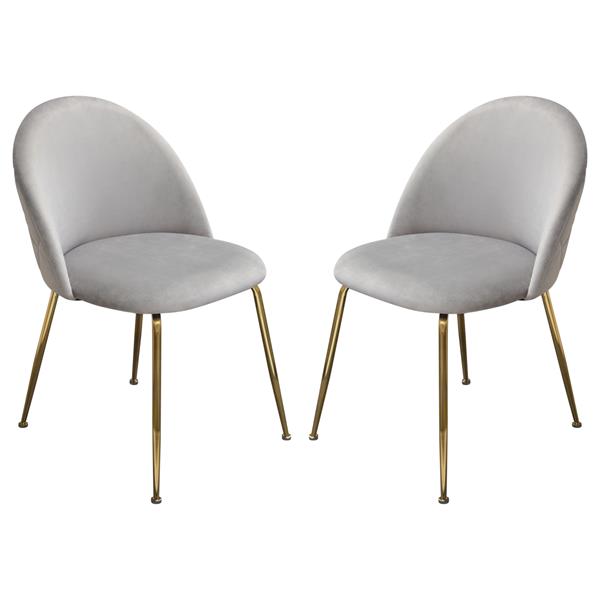 Lilly Set of Two Dining Chairs in Grey Velvet with Brushed Gold Metal Legs 