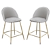 Lilly Set of Two Counter Height Chairs in Grey Velvet with Brushed Gold Metal Legs - DIA3261