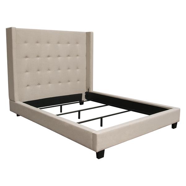Madison Ave Tufted Wing Eastern King Bed in Sand Button Tufted Fabric 