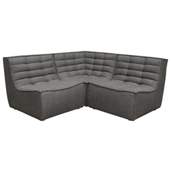 Marshall 3-Piece Corner Modular Sectional with Scooped Seat in Grey Fabric 