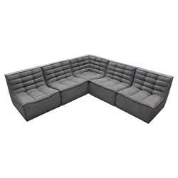 Marshall 5-Piece Corner Modular Sectional with Scooped Seat in Grey Fabric 