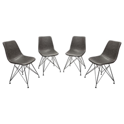 Theo Set of Four Dining Chairs in Weathered Grey Leatherette with Black Metal Base 