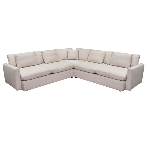 Arcadia 3-Piece Corner Sectional with Feather Down Seating in Cream Fabric 