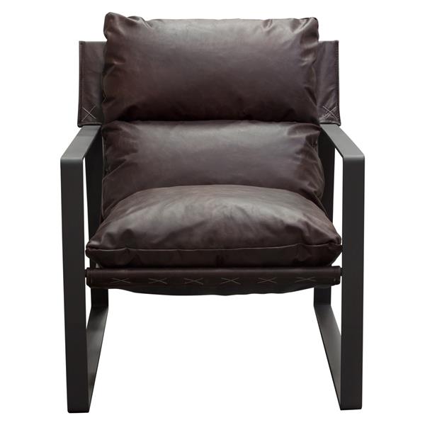Miller Sling Accent Chair in Genuine Chocolate Leather with Black Powder Coated Metal Frame 