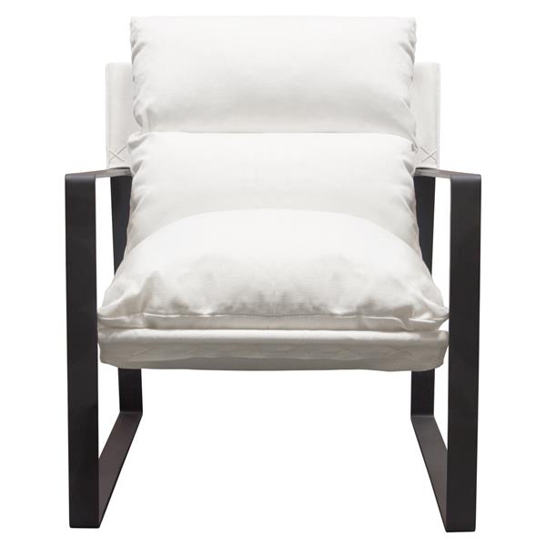 Miller Sling Accent Chair in White Linen Fabric with Black Powder Coated Metal Frame 
