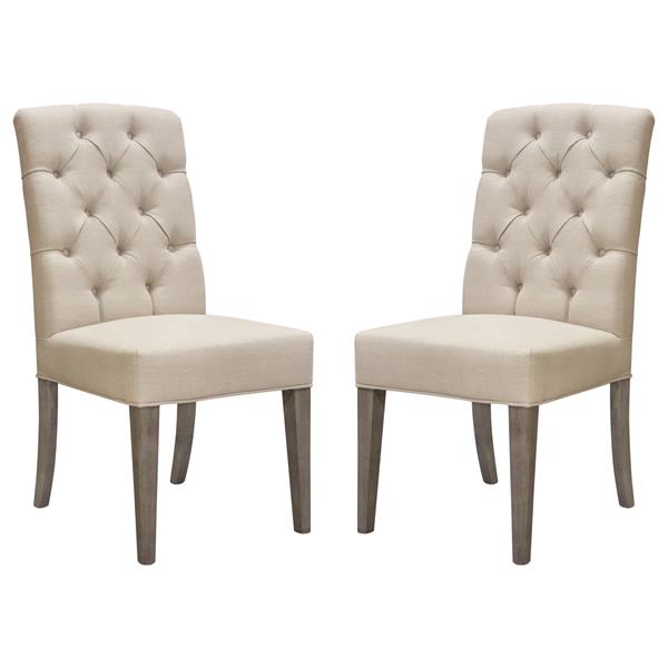 Set of Two Napa Tufted Dining Side Chairs in Sand Linen Fabric with Wood Legs in Grey Oak Finish 