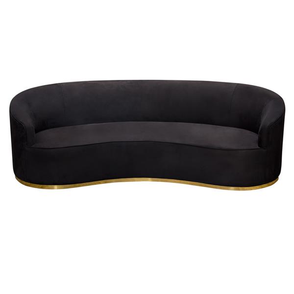 Raven Sofa in Black Suede Velvet with Brushed Gold Accent Trim 