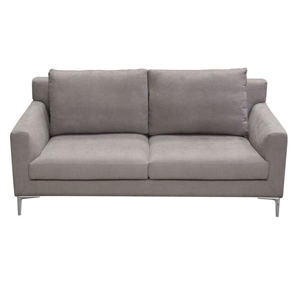 Seattle Loose Back Loveseat in Grey Polyester Fabric with Silver Metal Leg 