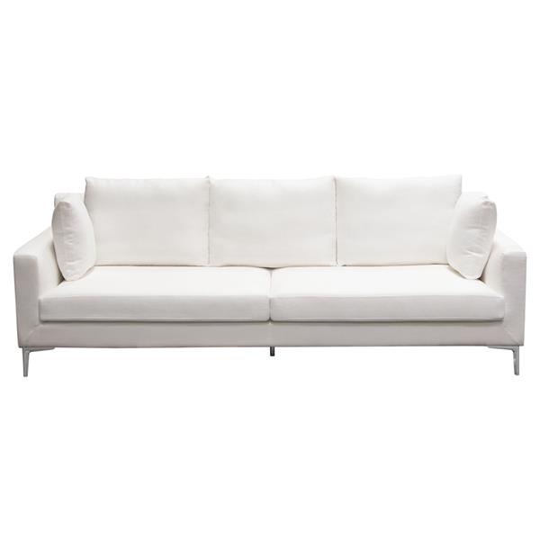 Seattle Loose Back Sofa in White Linen with Silver Metal Leg 