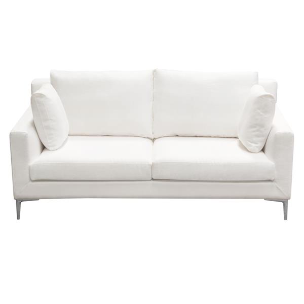 Seattle Loose Back Loveseat in White Linen with Silver Metal Leg 