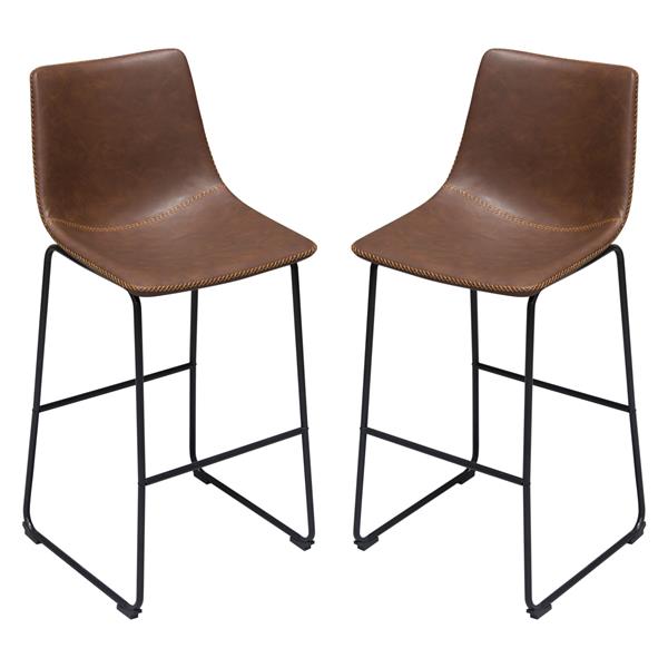 Theo Set of Two Bar Height Chairs in Chocolate Leatherette with Black Metal Base 
