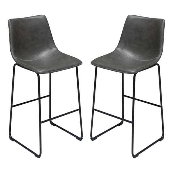 Theo Set of Two Bar Height Chairs in Weathered Grey Leatherette with Black Metal Base 