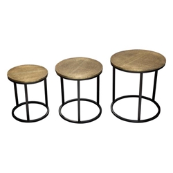 Legion 3-Piece Nesting Set of Accent Tables with Hammered Brass Tops 