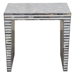 Mosaic End Table with Bone Inlay in Linear Pattern 