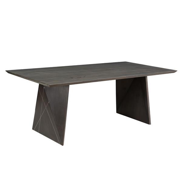 Motion Solid Mango Wood Dining Table in Smoke Grey Finish with Silver Metal Inlay 