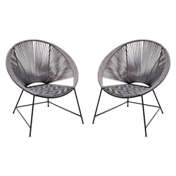 Pablo 2-Pack Accent Chairs in Black and Grey Rope with Black Metal Frame 
