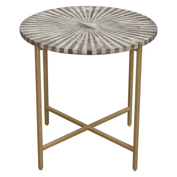 Prisma End Table with Dyed Bone Inlay Sunburst Top and Brass Legs 