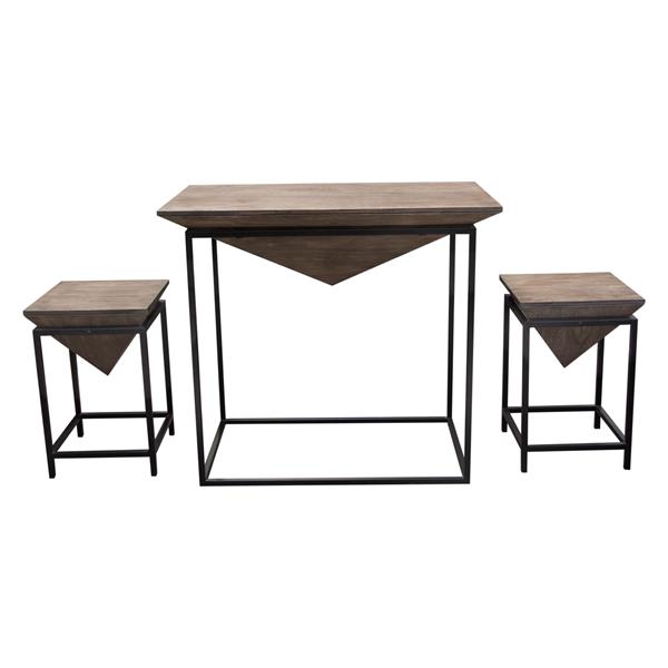 Venue Counter Table with Two Stools with Solid Mango Top in Walnut Grey Finish 