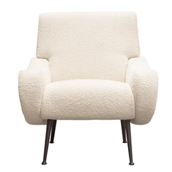 Cameron Accent Chair in Bone Boucle Textured Fabric with Black Leg 