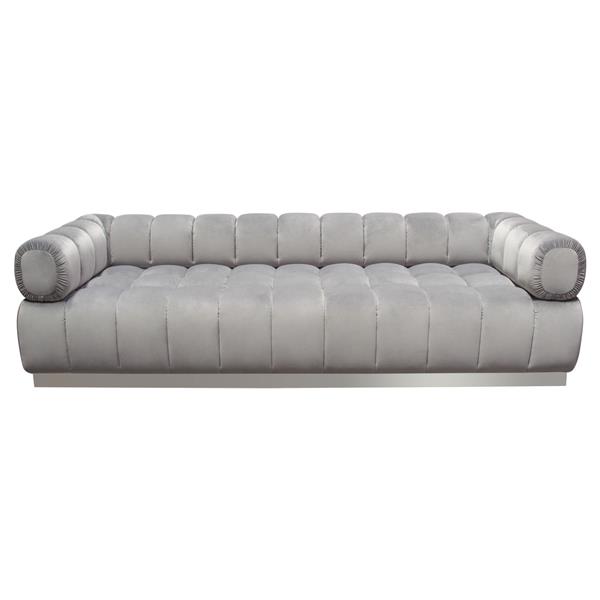 Image Low Profile Sofa in Platinum Grey Velvet with Brushed Silver Base 