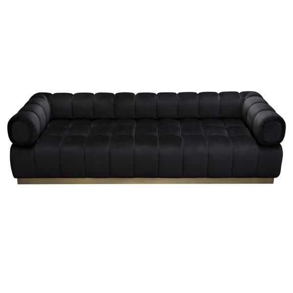 Image Low Profile Sofa in Black Velvet with Brushed Gold Base 