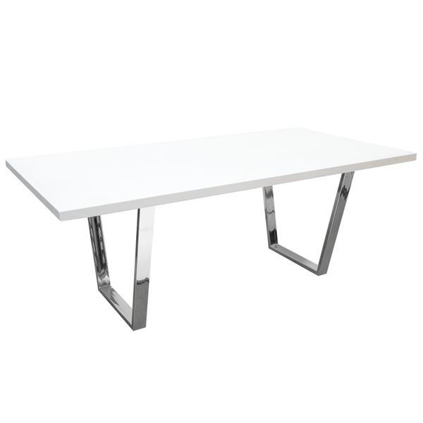Mirage Rectangular Dining Table with White Lacquer Top and Silver Metal Base 