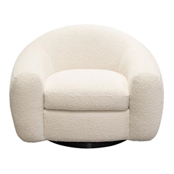 Pascal Swivel Chair in Bone Boucle Textured Fabric with Contoured Arms and Back 