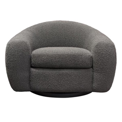 Pascal Swivel Chair in Charcoal Boucle Textured Fabric with Contoured Arms and Back 