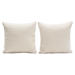 Set of Two 16-Inch Square Accent Pillows in Bone Boucle Textured Fabric 