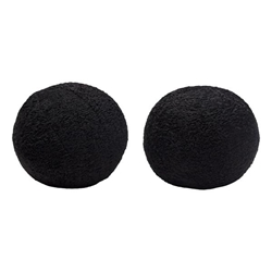 Set of Two 10-Inch Round Accent Pillows in Black Faux Sheepskin 